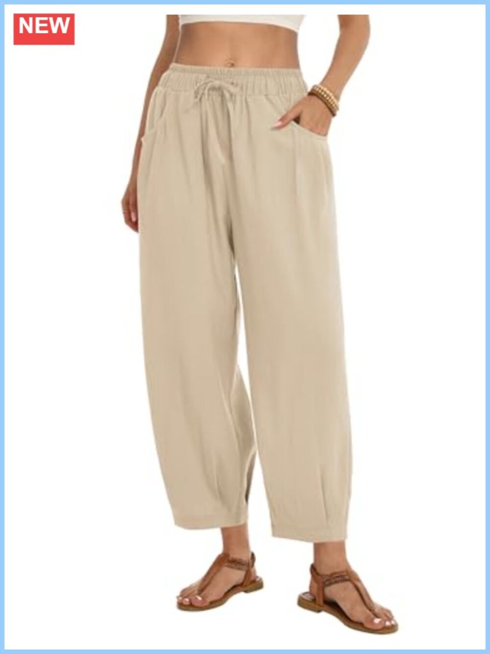 Women Linen Wide Leg Pants Casual Palazzo with Pockets High Rise